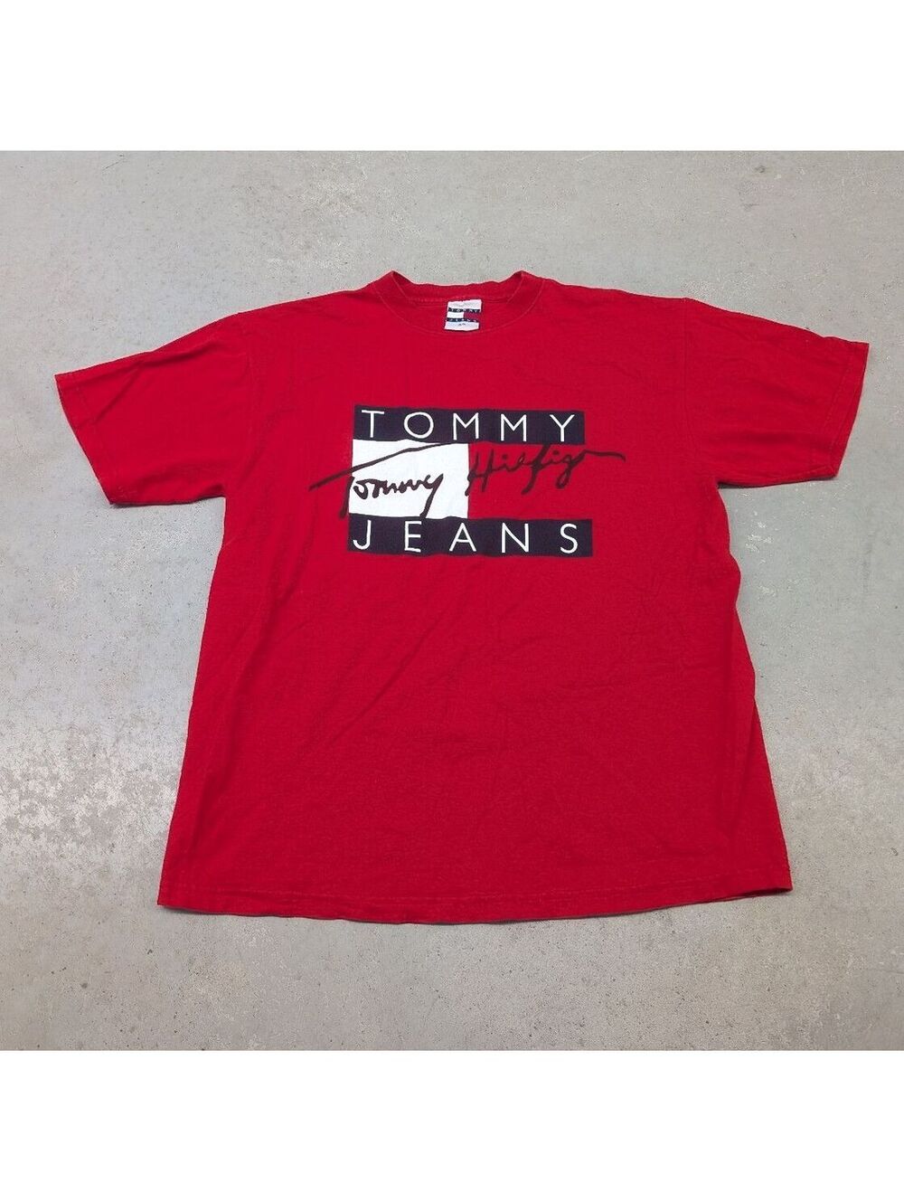 Vintage 90s Tommy Hilfiger Jeans Box Logo Red T-shirt